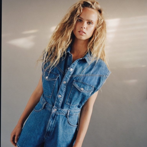 New Zara Denim Short Jumpsuit - Picture 2 of 4